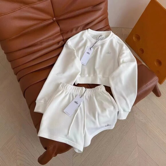 ALO White Long-Sleeve Top & Shorts Set — Size S - Picture 2 of 3